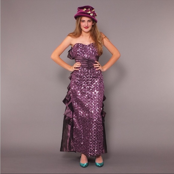 Vintage Gunne Sax Sequin Draped-Back Gown - Picture 2 of 16